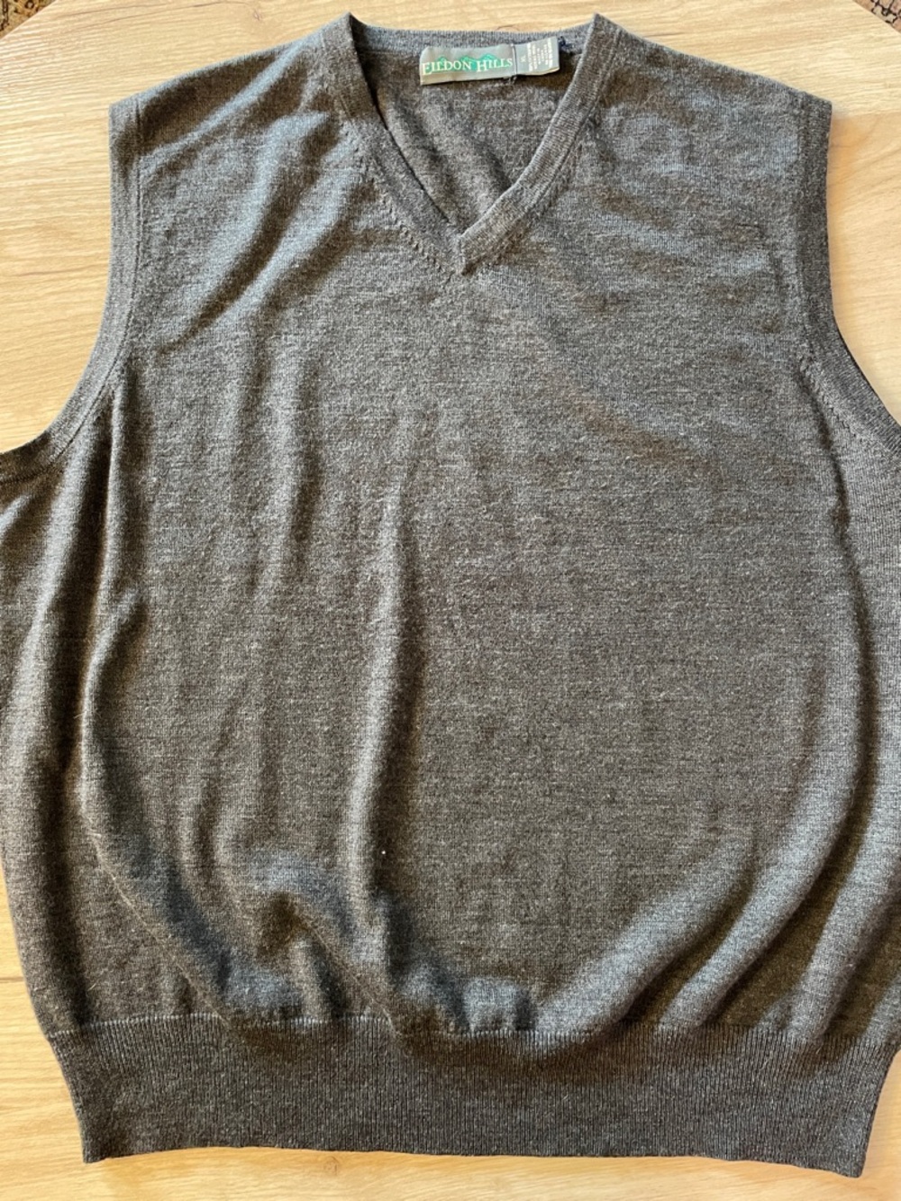 Eildon Hills Merino Wool Sweater Vest Gray Vneck Classic XL Mens